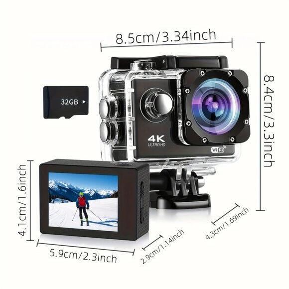 Action Camera 4K30fps, 20MP, 131ft Underwater, WiFi, 170° Wide Angle 16G Memory - Picture 6 of 7